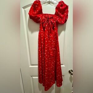 Midi Floral Red Sundress Slit Like New Small